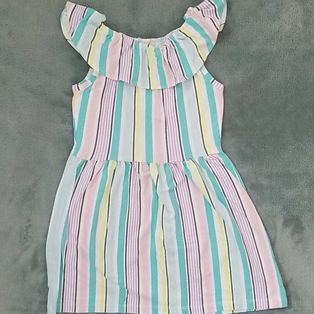Carter's rainbow ruffle neckline striped dress 5t
